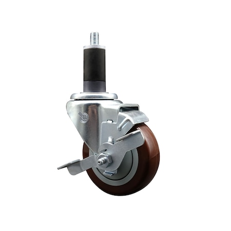 Service Caster 3.5'' SS Maroon Poly Swivel 1-1/4'' Expanding Stem Caster with Brake SCC-SSEX20S3514-PPUB-MRN-TLB-114